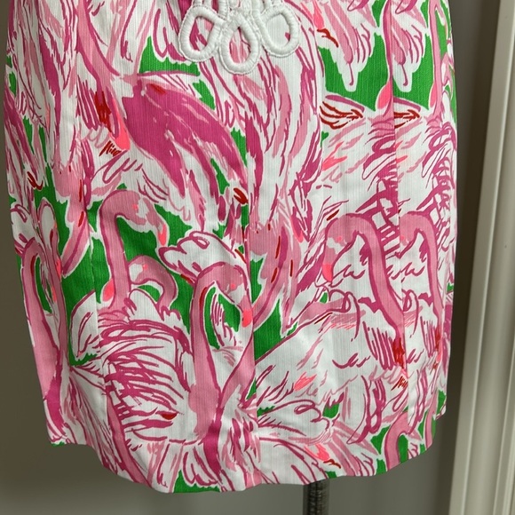 Lilly Pulitzer Alexa Shift Dress Flamingo Pink Green White Lace Cruise Sz 2 - Picture 4 of 13